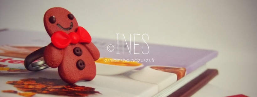Inès mains baladeuses fimo bonhomme pain épice collier bague marque page noël handmade polymer clay gingerbread man necklace ring bookmark christmas (1)