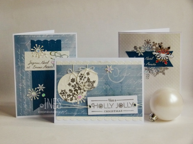 Inès Mains baladeuses cartes scrapbooking noël fêtes bleu blanc flocons neige clean simple cards christmas holidays snowflakes blue white (1)